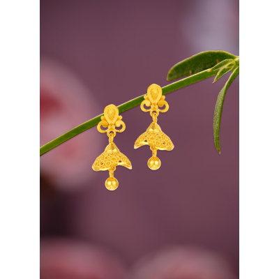 Tower-Shaped Fancy 22K Gold Jhumka Earring