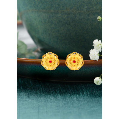 Bud Bloom 22K Gold Floral Stud Earring