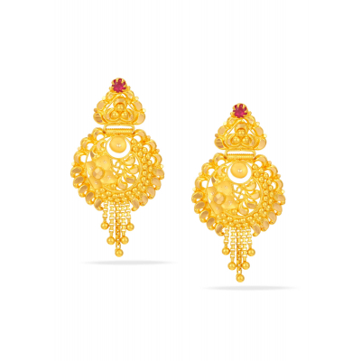 Intricate Flower 22K Gold with Hanging Earring