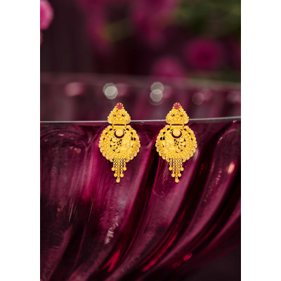 Intricate Flower 22K Gold with Hanging Earring