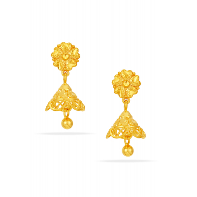 Filigree Designed 22K Gold Jhumka Earring