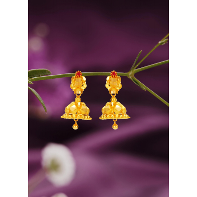 Exquisite Faceted 22K Gold Jhumka Earring