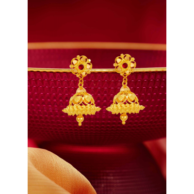 Traditional Detachable 22K Gold Heart Jhumka Earring