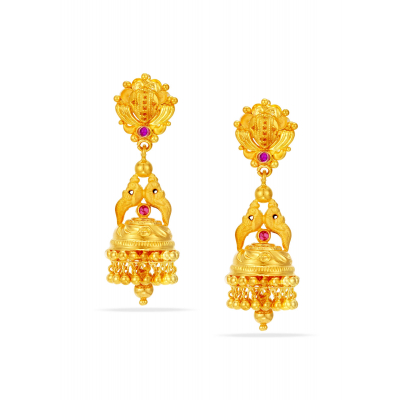 Whimsical Parrot 22K Gold Tower Jhumka Earring