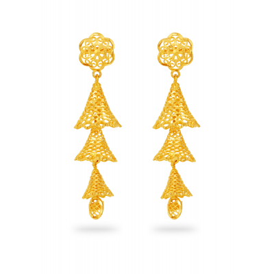 Filigree Triple Layered 22K Gold Jhumka Earring