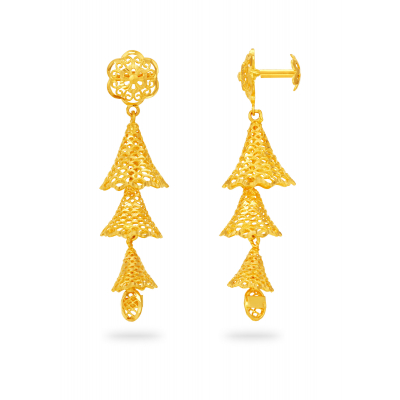 Filigree Triple Layered 22K Gold Jhumka Earring