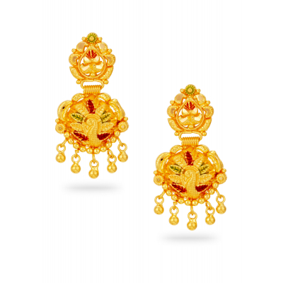 Peacock-Inspired 22K Gold Bombay Hanging Earring