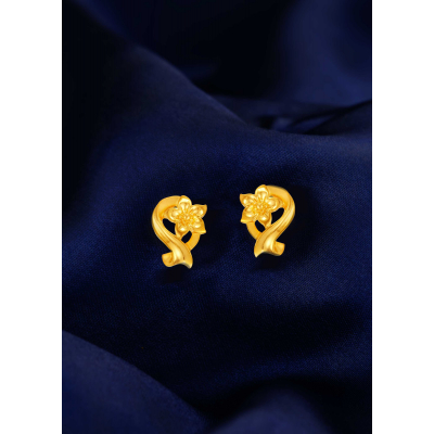 Blooming Floral 22K Gold Charm Stud Earring