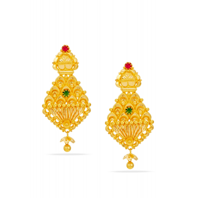 Peacock Feather-Inspired 22K Gold Hanging Earring