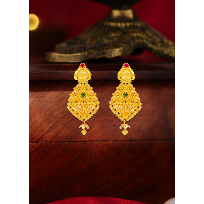 Peacock Feather-Inspired 22K Gold Hanging Earring