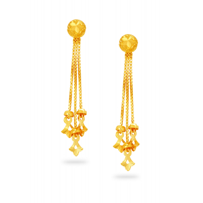 Rajkot Ball 3-Row 22K Gold Hanging Earring