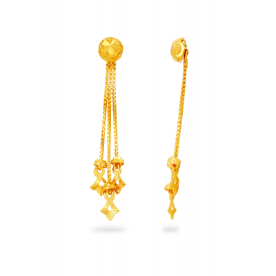 Rajkot Ball 3-Row 22K Gold Hanging Earring