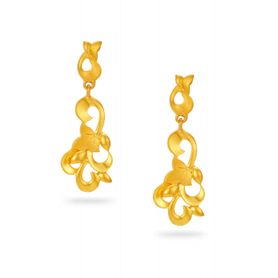 Leaf Patterned 22K Gold Hanging Earring