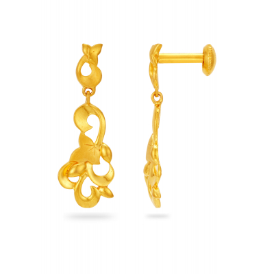 Leaf Patterned 22K Gold Hanging Earring