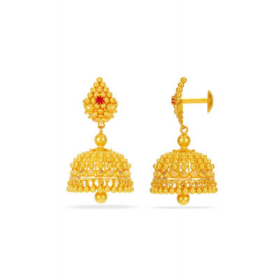 Lakshmi-Inspired 22K Gold Jhumka Earring