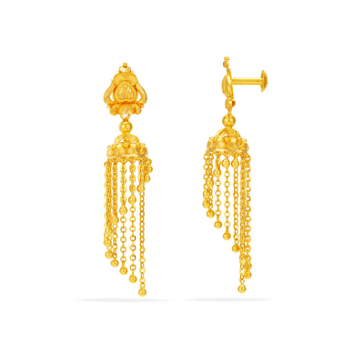 Fancy Tower-Shaped 22K Gold Jhumka Earring