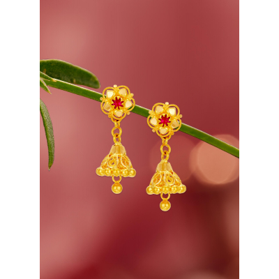 Star-Top Detachable 22K Gold Jhumka Earring