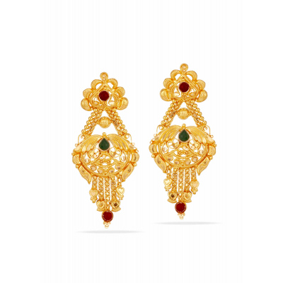 Beaded Bloom 22K Gold Pota Hanging Earring