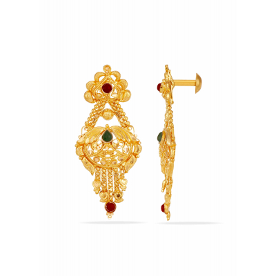 Beaded Bloom 22K Gold Pota Hanging Earring