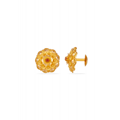Matte Bloom Stone 22K Gold Stud Earring