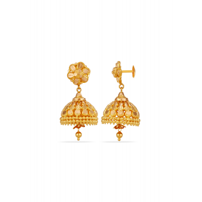 Shimmer Curve 22K Gold Villupuram Jhumka Earring