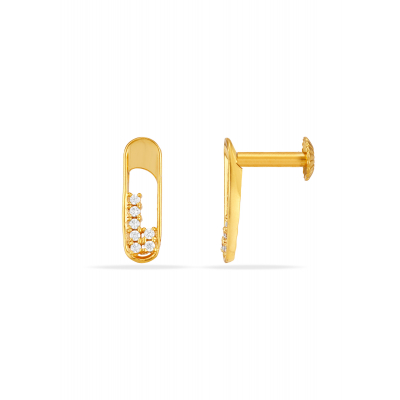 Sparkling Gleam 22K Gold Curve Stud Earring