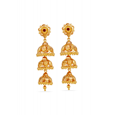 Layered Legacy 22K Gold Villupuram Jhumka Earring