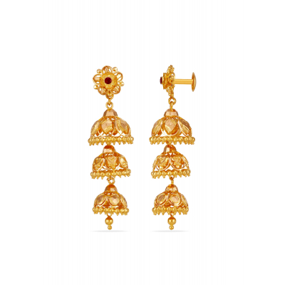 Layered Legacy 22K Gold Villupuram Jhumka Earring