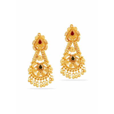 Festive Bloom 22K Gold Enamel Hanging Earring