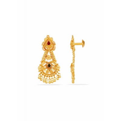 Festive Bloom 22K Gold Enamel Hanging Earring
