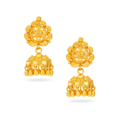 Triple-Layered Elegant 22K Gold Jhumka Earring