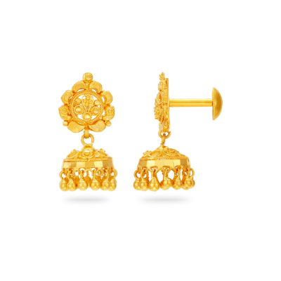 Triple-Layered Elegant 22K Gold Jhumka Earring