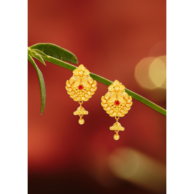Radiant Single Stone 22K Gold Stud Earring