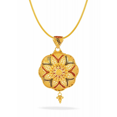 Intricate Round Pattern 22K Gold Traditional Pendant