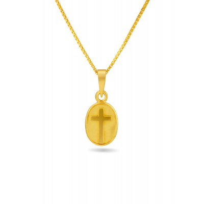 Oval Cross 22K Gold Embossed Pendant