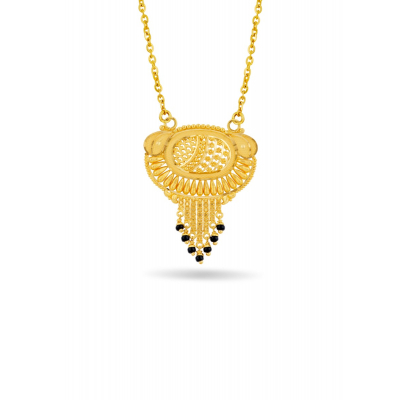 Traditional Floral 22K Gold Black Pendant