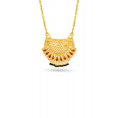 Intricate Black Bead 22K Gold Traditional Pendant