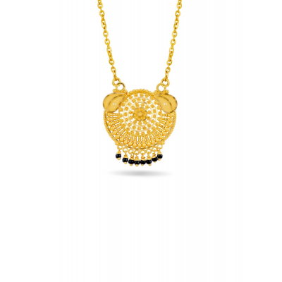 Traditional Flower 22K Gold Black Pendant