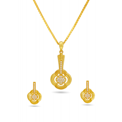 Guitar Model 22K Gold Pendant And Earring Set