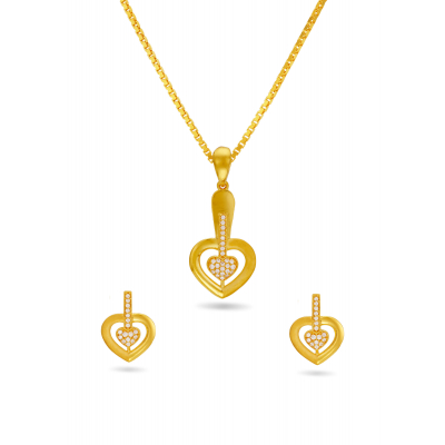 Heart Shape 22K Gold Pendant And Earring Set