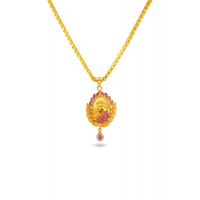 Vibrant Peacock 22K Gold Pendant