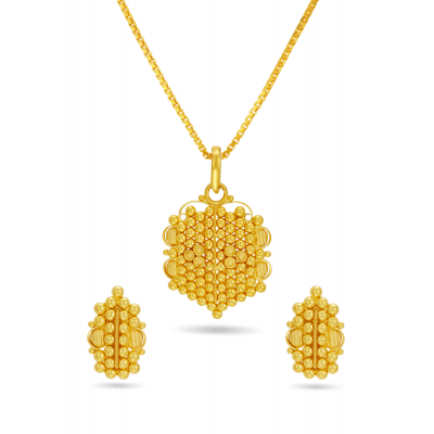 Mirror Ball 22K Gold Pendant And Earring Set