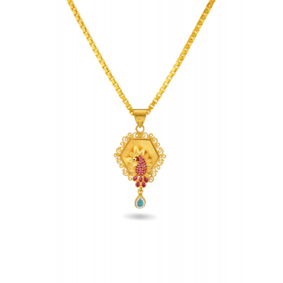 Peacock Elegance 22K Gold Pendant