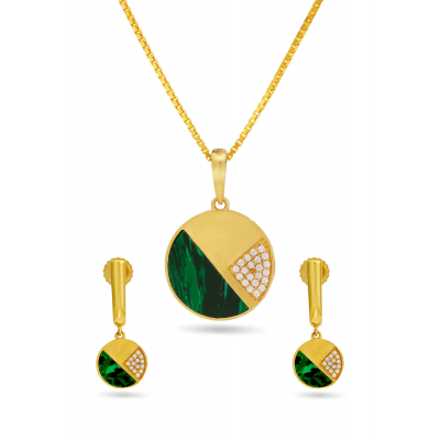 Hemisphere Stone 22K Gold Pendant And Earring Set