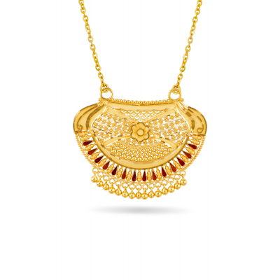 Floral Filigree 22K Gold Enamel Traditional Pendant