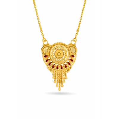 Dual Hook 22K Gold Floral Traditional Pendant