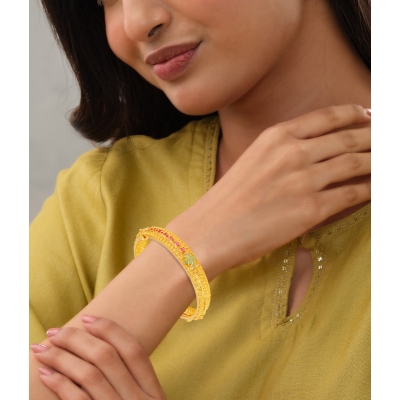 Fancy Half-Round 22K Gold Bangle