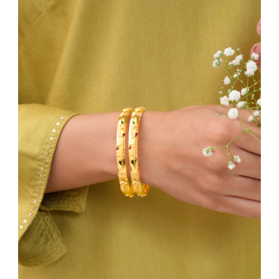 Enchanting Half-Round Charm 22K Gold Bangle