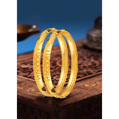 Elegant Fancy 22K Gold Half-Round Bangle