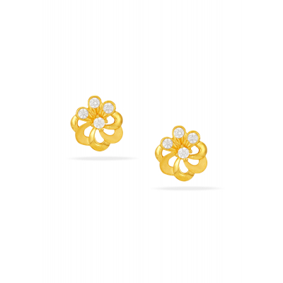 Floral Sparkle 22K Gold Stone-Worked Earring